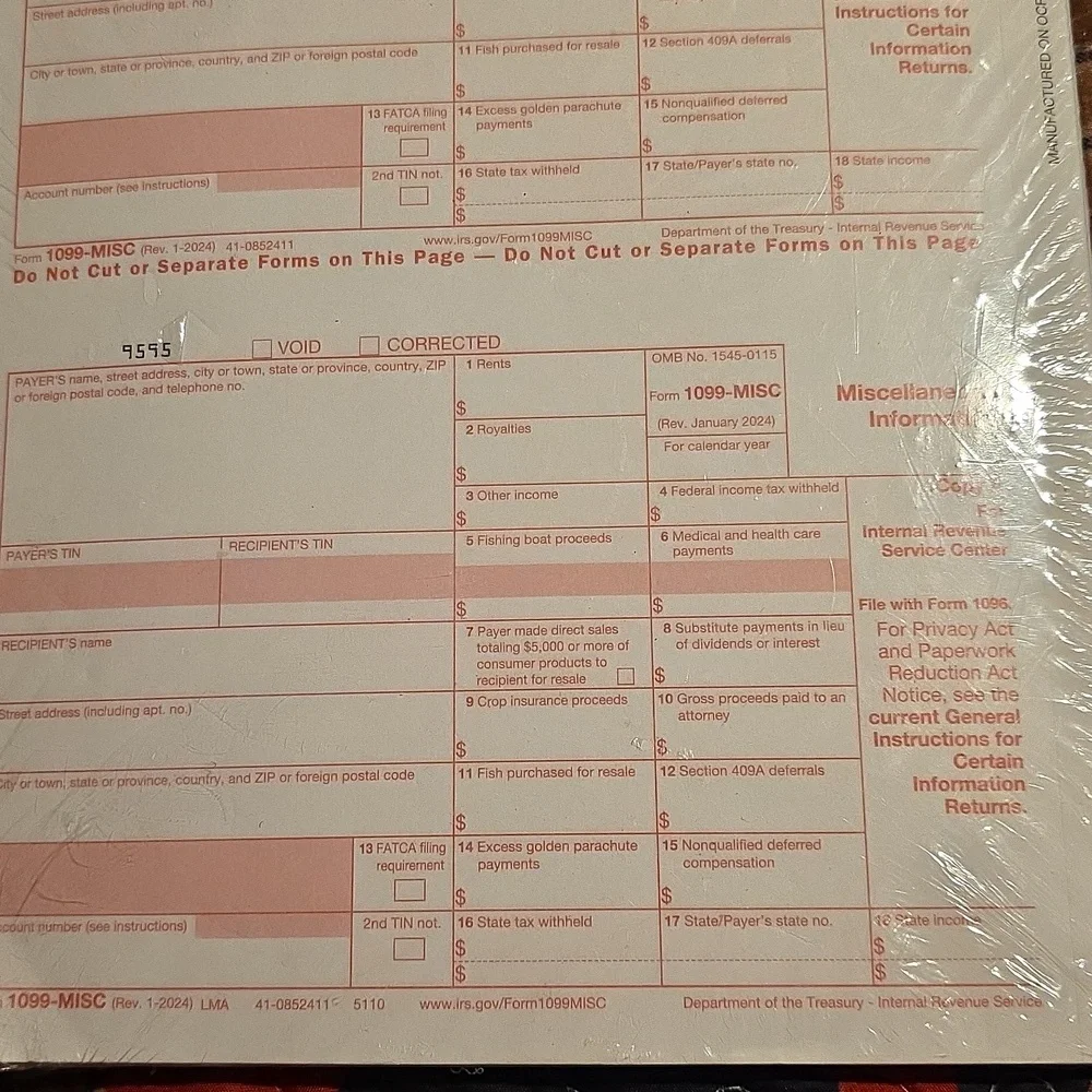 1099-MISC Red and White Home Office 25 1/2 Forms